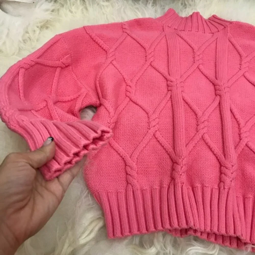 J.Crew Collection Cable Mock Neck Pink Sweater - Picture 5 of 8